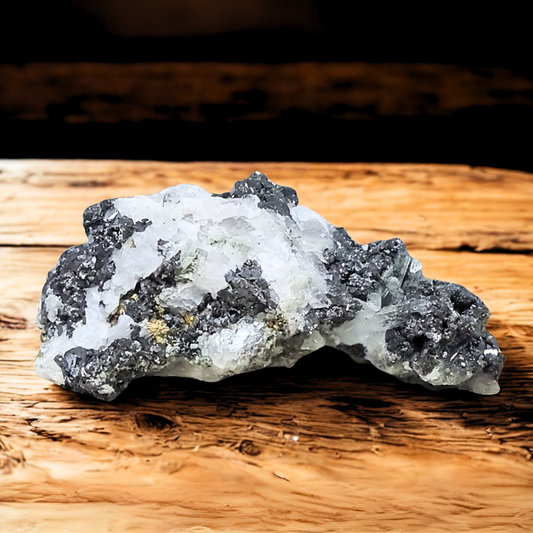 Galène, Calcite, Quartz, Chalcopyrite bruts 68g (MB479)