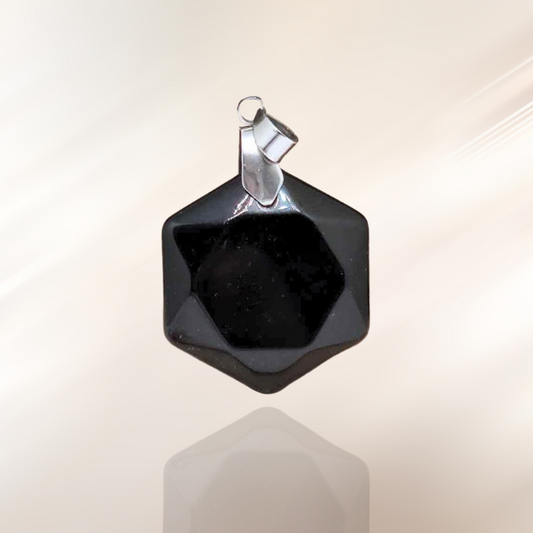 hexagone, lithotherapie, obsidienne, pendentif, pierre ENAE Mineraux