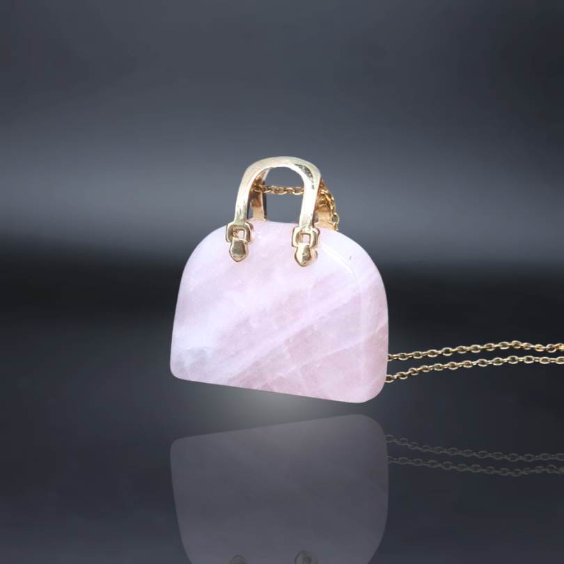 lithotherapie, pendentif, pierre, quartz rose, sac a main ENAE Mineraux