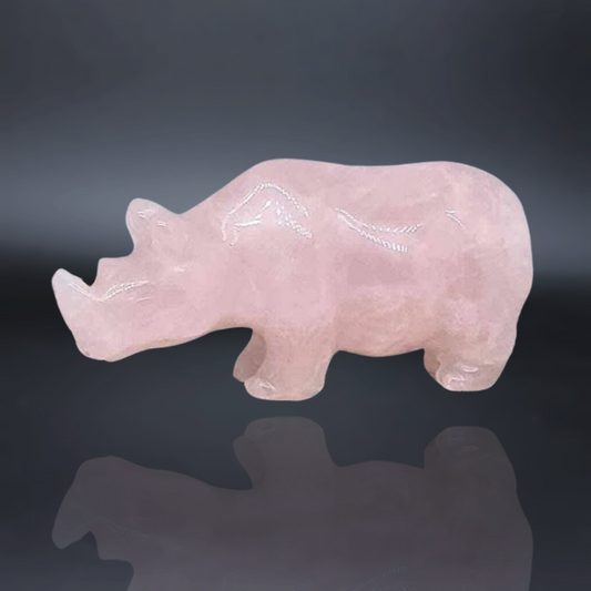 lithotherapie, pierre, quartz rose, rhinoceros, sculpture ENAE Mineraux