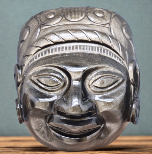 Tête masque Maya en Obsidienne dorée 2177g (PRGFL705)