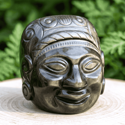 Tête masque Maya en Obsidienne dorée 2177g (PRGFL705)