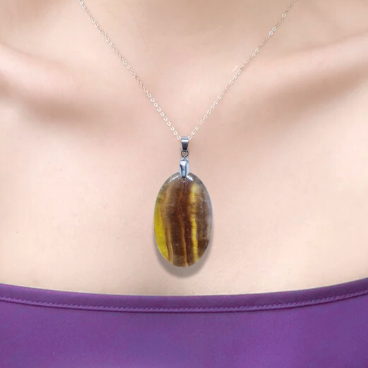 Pendentif en Fluorite jaune et arc-en-ciel (PE2088)