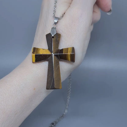 Pendentif croix en Œil de Tigre (PE1623-22)