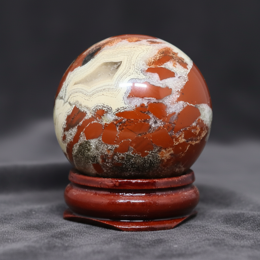 Sphère en Jaspe rouge et Calcédoine 95g (PRGFL754)