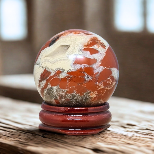 Sphère en Jaspe rouge et Calcédoine 95g (PRGFL754)