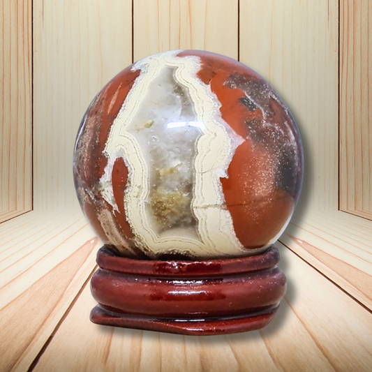 Sphère en Jaspe rouge et Calcédoine 95g (PRGFL754)